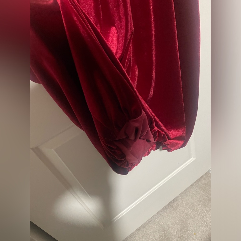 ♥️Velvet Burgundy Red Bubble Dress /w Pockets♥️ - Picture 6 of 13
